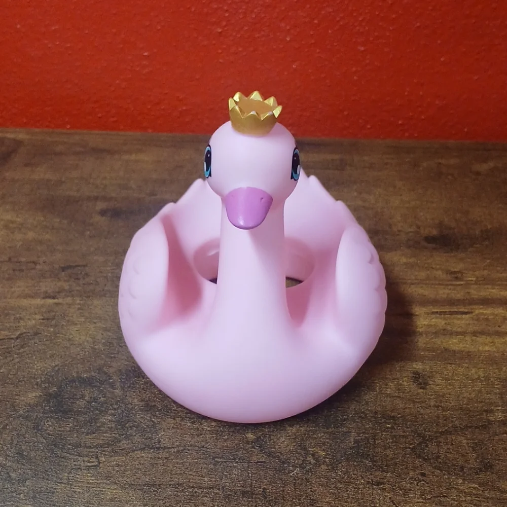 PINK PRINCESS SWAN w/CROWN & CUP HOLDER BATH POOL 6" TOY HARD PLASTIC - Picture 3 of 7